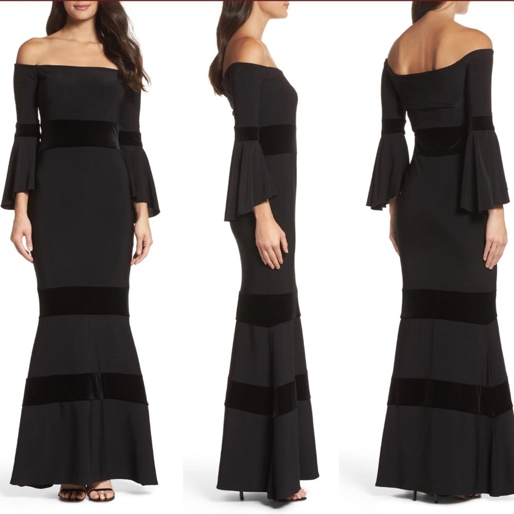 Xscape Velvet Trim Off Shoulder Mermaid Gown Size 12 Special Occasion Maxi